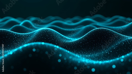 未来的な地平線 光の波紋とドットグリッド