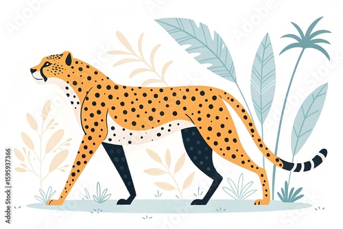 Minimalist flat vector cheetah illustration simple stylized design bold colors clean aesthetic animal vector animal vector on White Background