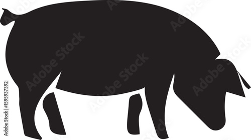 A Simple Black Silhouette Depiction of a Foraging Pig Animal Livestock Farm Mammal Vector Graphic Farmhouse Style Illustration