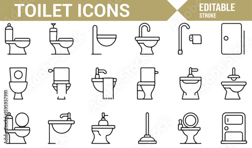 Bathroom Fixtures and Plumbing Icons for Washroom Design