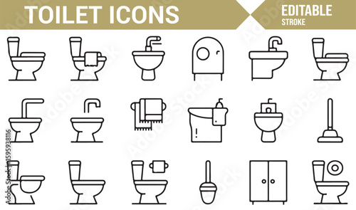 Vector Toilet Icons for Bathroom, Plumbing, and Hygiene Applications