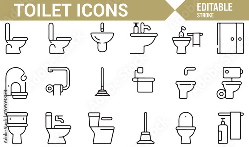 Collection of Toilet and Bathroom Icons for Interior and Design Projects