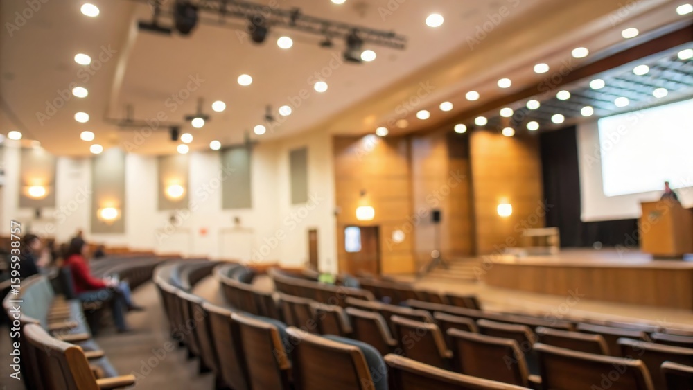 custom made wallpaper toronto digitalLecture Hall Glow — Blurred university lecture hall interior with warm lighting and empty seats
