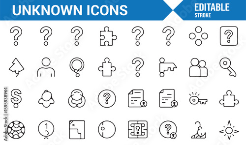 Abstract Icons Featuring Question Marks, Puzzles, and Uncertainty Symbols