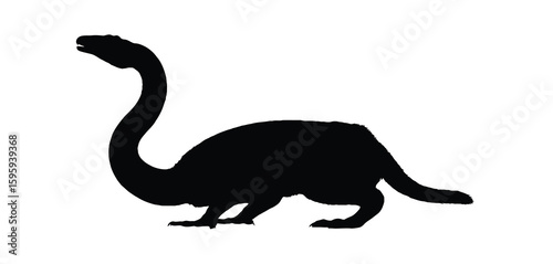 Silhouette of a long neck dinosaur standing on white background