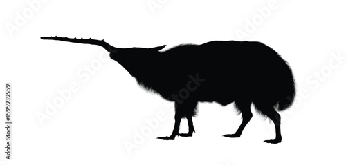Silhouette of a kiwi bird with a long beak and fuzzy body