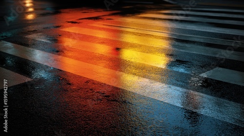 Futuristic Wet Street with Holographic Guidance Lights