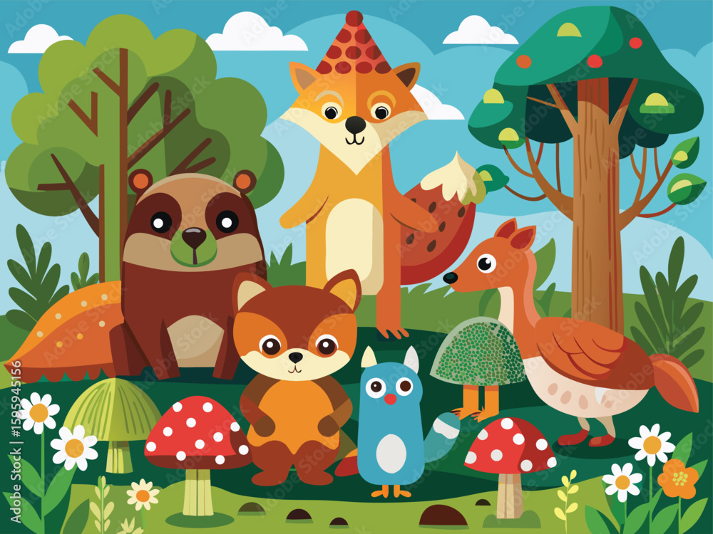 Obraz premium Cute Woodland Creatures Clipart Set