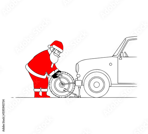 Santa Claus Changing Tire