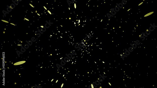 Abstract animation of golden particles moving on a black background, creating a dynamic and mesmerizing visual effect.