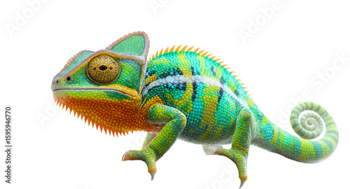 Vibrant Chameleon on Branch Exotic Reptile Closeup Colorful Lizard
