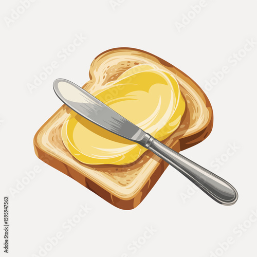 Slice of toasted bread with butter and a knife