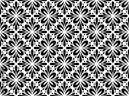Flower geometric pattern. Seamless vector background. White and black ornament.