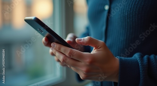 Someone is holding a cell phone in their hand by a window  mental health app