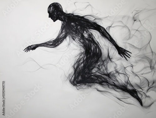 Photo of an abstract human figure in motion, drawn with smooth, minimal strokes