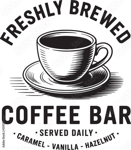 Retro Coffee Sign Collection with Typography Quotes and Artwork, Hand Drawn Vintage Coffee Shop Signs and Labels, Coffee Quote Designs in Retro Style for Café Decor, Black and White Coffee Sign Set