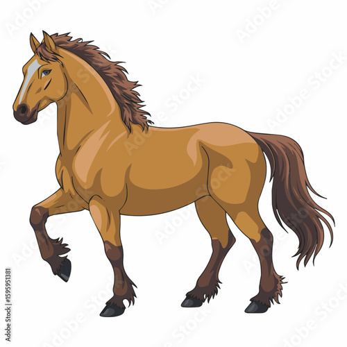 Illustration of a brown horse standing with one leg raised equine art animal drawing vector image graphic design