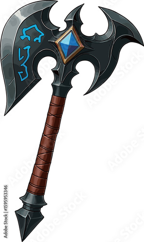ファンタジーな水属性の斧のイラスト