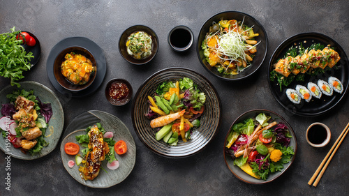 Colorful Assortment of Fresh Vegetables and Ingredients on Rustic Wooden Table