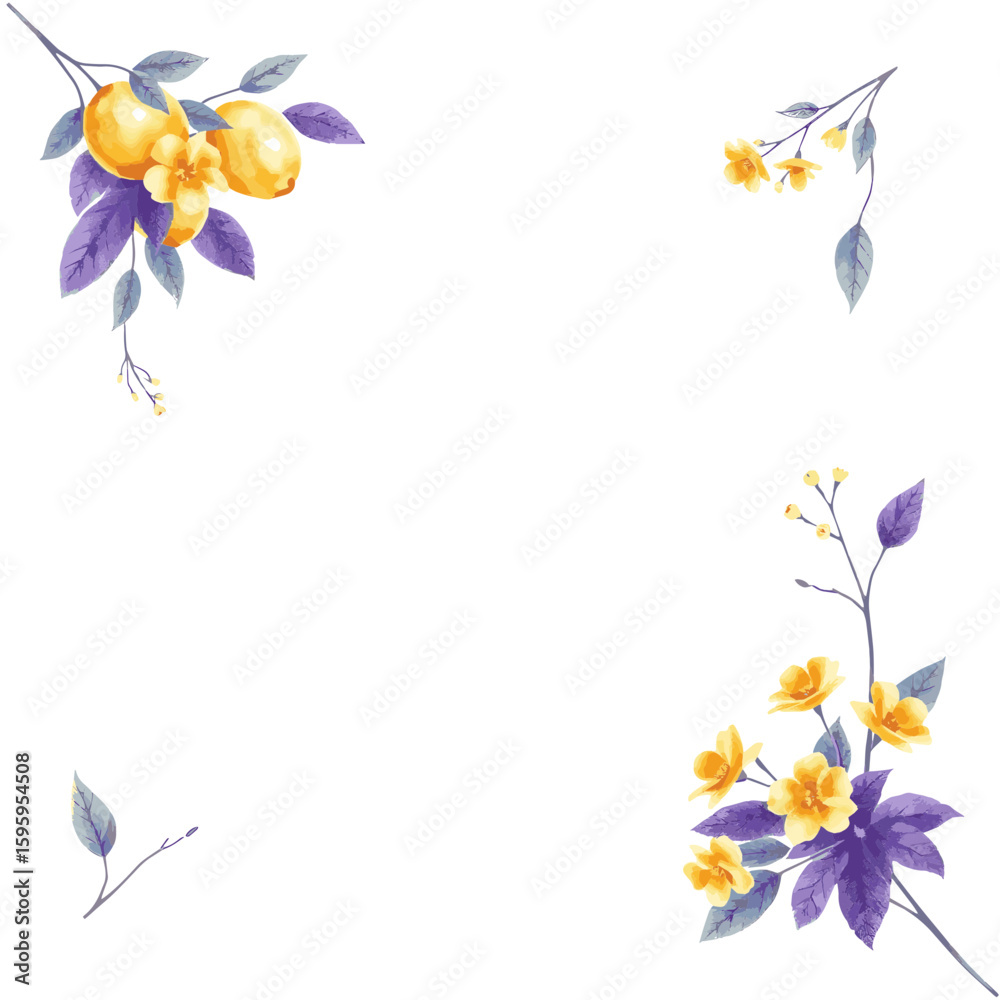 Obraz premium Delicate watercolor lemon and floral illustration with soft hues, perfect for invitations and elegant design projects.