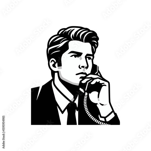 A man on a phone call with serious posture