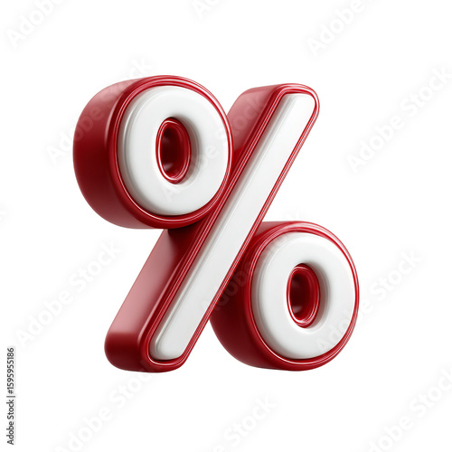 Vibrant three-dimensional percent symbol stands out in cartoon plastic style, showcasing creativity and playfulness in design