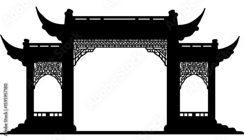 Silhouette of traditional Chinese roof architecture – Cultural symbol for Lunar New Year