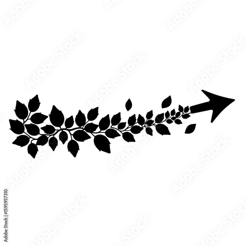 Black arrow silhouette made of falling leaves – Autumn seasonal change, nature symbolism