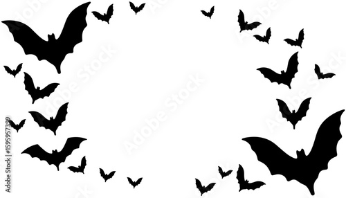 Silhouette of flying bats creating a border – Halloween motif, nocturnal theme