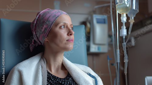woman in chemotherapy with IV drip, cancer, resilience, treatment, support, fatigue, infusion room