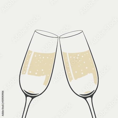 Two champagne flutes clinking together in a toast celebration