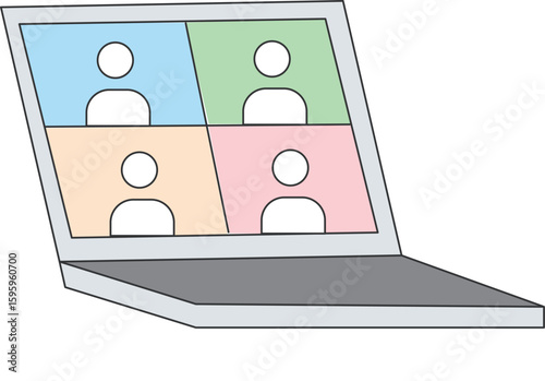 Laptop with Online Video Meeting
A simple illustration of a laptop displaying a four-person video meeting interface. Useful for topics related to remote work, teleconferencing, or online collaboration