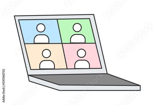 Laptop with Online Video Meeting
A simple illustration of a laptop displaying a four-person video meeting interface. Useful for topics related to remote work, teleconferencing, or online collaboration
