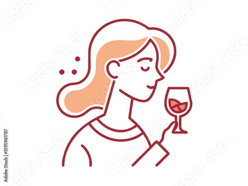 Female Wine Taster Line Illustration
