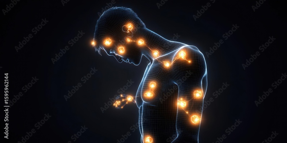 Naklejka premium Human Body Model Connecting Neural Networks and Artificial Intelligence Concept