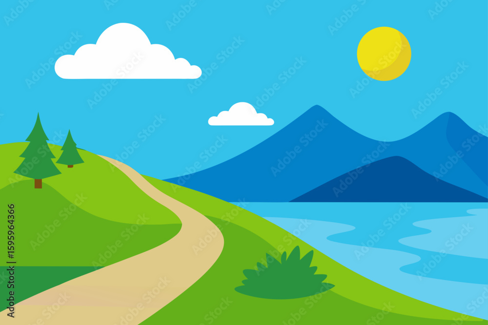 Fototapeta premium Lakeside Viewpoint on Hill with Blue Water