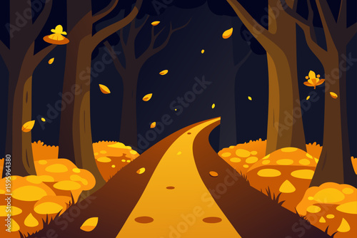 Golden Leaf Path through Ancient Forest