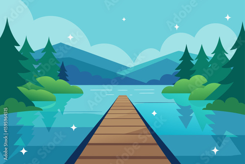 wooden walkway beside lakeside forest sparkling water