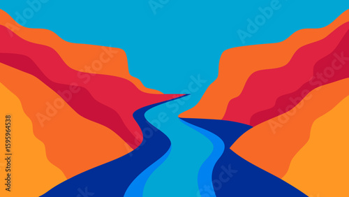 abstract paper cutout of a canyon and river in view
