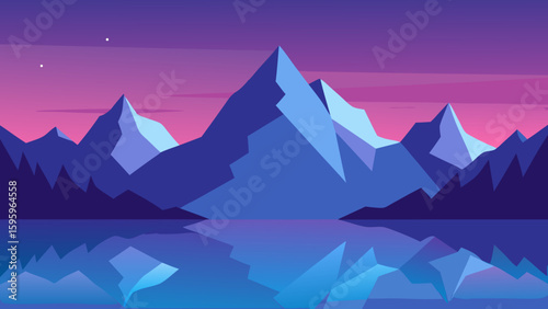 cool toned mountain scene reflected in dreamlike water