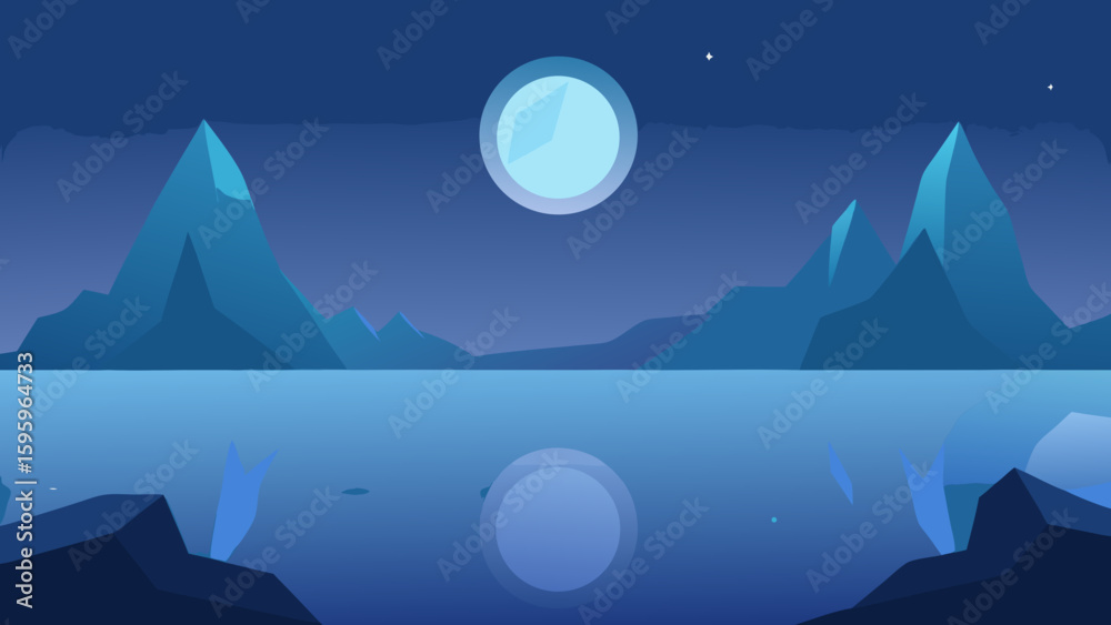 Fototapeta premium moonlit hills with glowing fog and crystal reflections