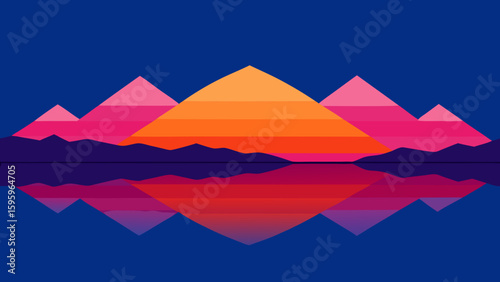 layered mountains in surreal pinks and oranges reflected