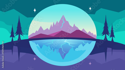 magical landscape with a cracked mirror lake reflection