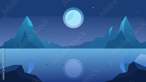 moonlit hills with glowing fog and crystal reflections