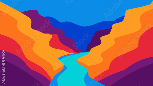 abstract paper cutout of a canyon and river in view