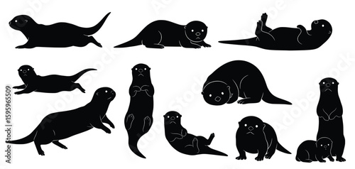 Playful Otter Silhouettes: A captivating collection of otter silhouettes, showcasing their charming forms and playful antics in a visually striking monochrome composition.