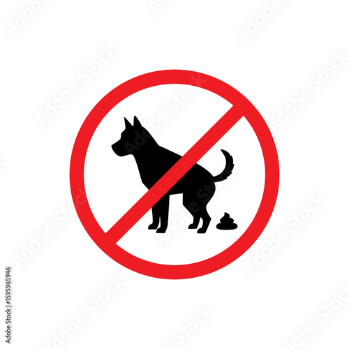 No dog poo with red prohibition sign icon vector flat illustration design.