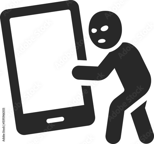 Thief icon stealing smartphone showing digital theft, robbery, and cybersecurity risk in modern life
