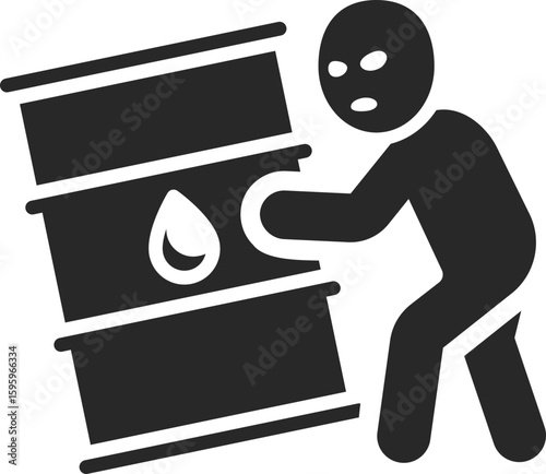 Thief icon stealing oil barrel showing industrial crime, resource theft, and energy-related security risks