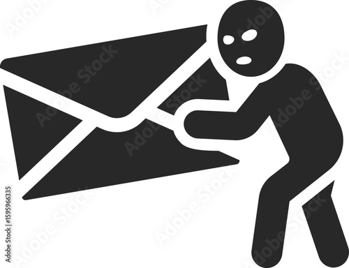 Thief icon stealing envelope showing email scam, phishing crime, and cybersecurity breach in digital systems